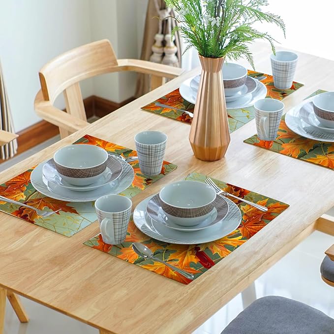 Giwawa Fall Birds Placemats Set of 4, Thanksgiving Harvest Heat Resistant - Image 7