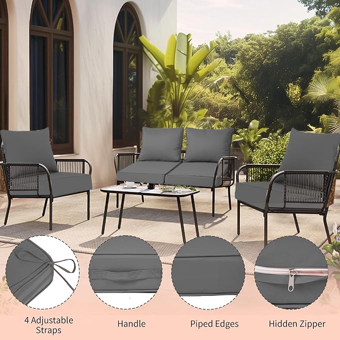 Deep Seat Outdoor Cushions Set of 4, UV&Fade Resistant Deep Seat Patio Cushions - Image 2