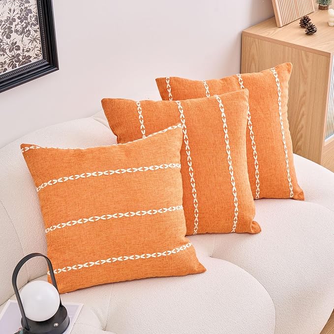 vctops Orange Fall Striped Cotton Linen Decorative Throw Pillow Cover - Image 4