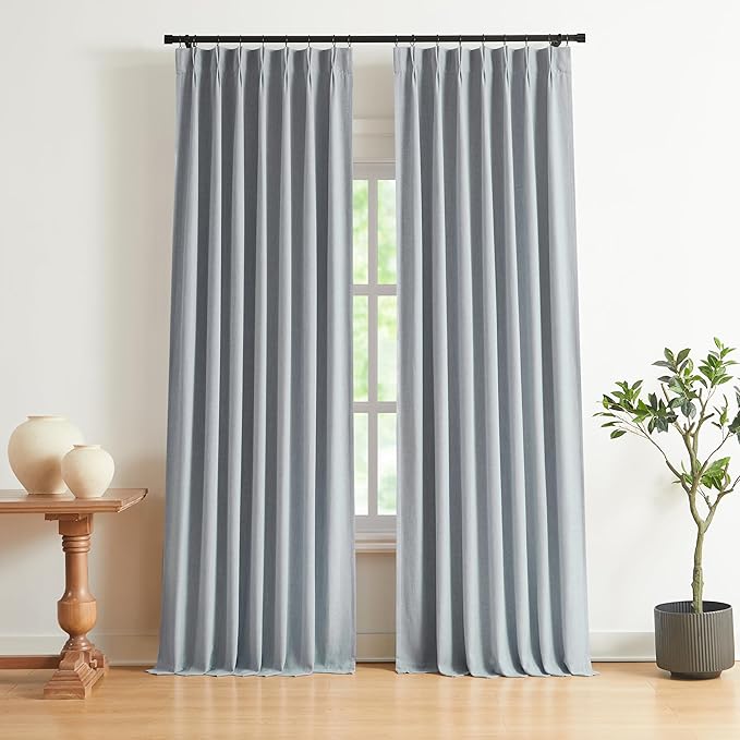 Vision Home Blue Gray Pinch Pleated Full Blackout Curtains Linen Blended Room by VisionHome