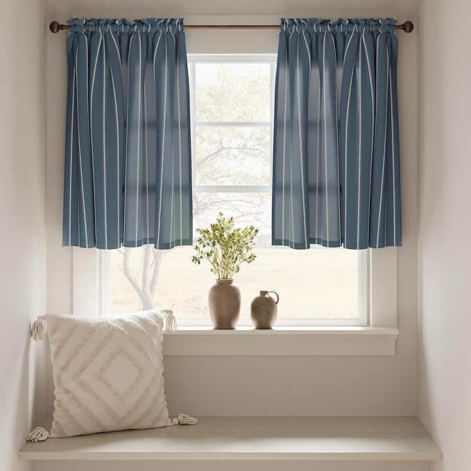 jinchan Nautical Striped Linen Kitchen Curtains 24 Inches Farmhouse Tier Cafe - Image 3