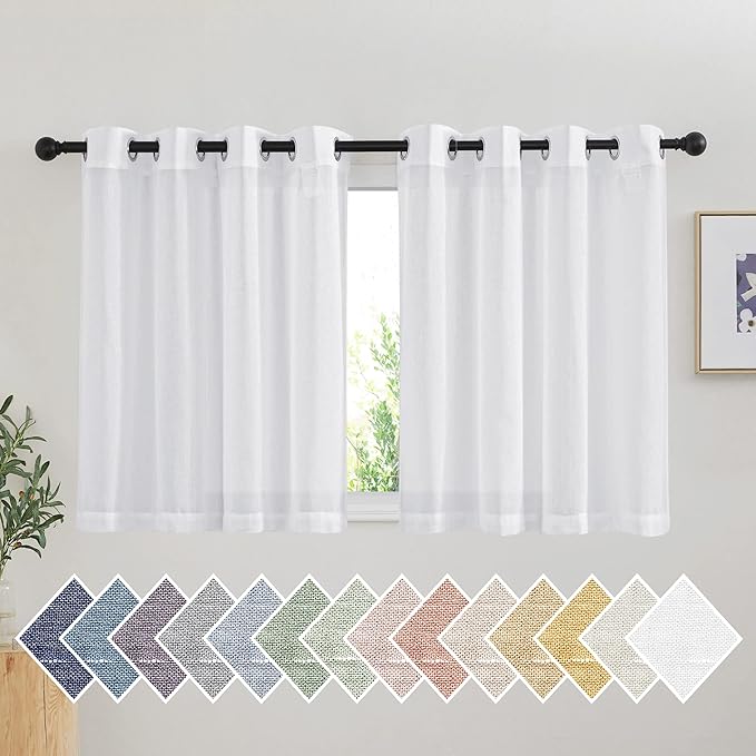 NICETOWN White Short Curtains for Small Window, Grommet Semi Sheer Linen Blend by NICETOWN