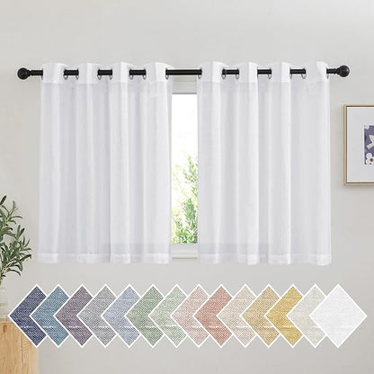 NICETOWN White Short Curtains for Small Window, Grommet Semi Sheer Linen Blend by NICETOWN