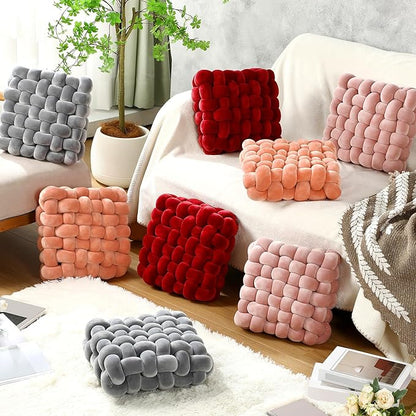 Wenqik 2 Pcs Knot Pillows Square Knotted Plush Throws Soft Accent Pillows - Image 5