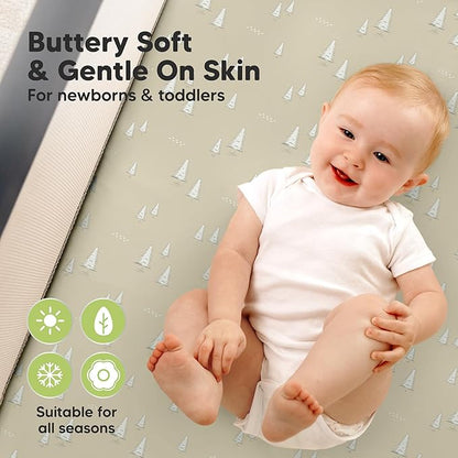 2-Pack Waterproof Pack and Play Sheets, Mini Crib Sheets Fitted - Image 4