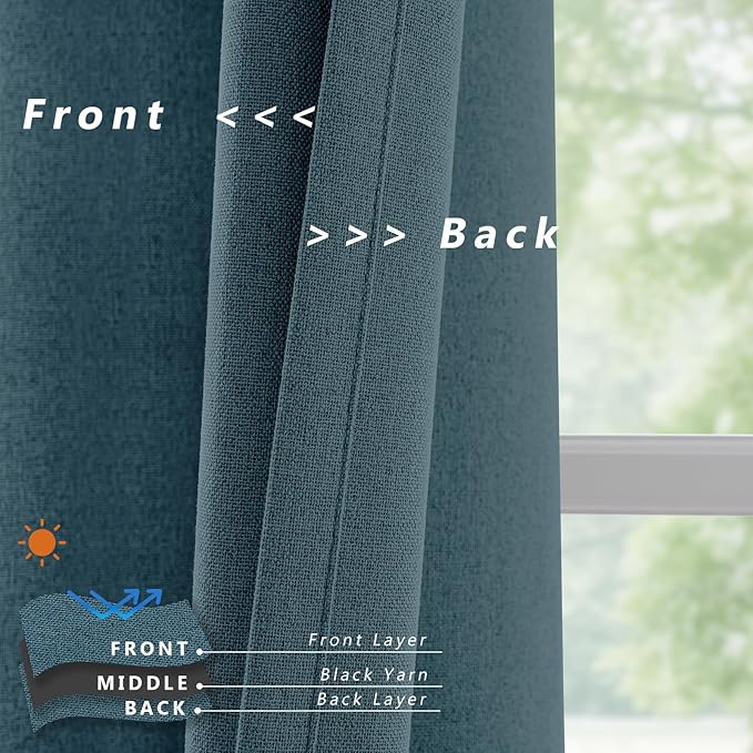 Linen 100% Blackout Curtains for Bedroom, Back Tab/Rod Pocket Curtain for - Image 5