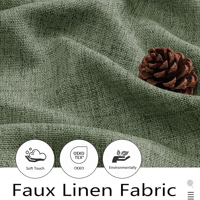 Sage Green Kitchen Curtains 24 Inch Length 2 Panels, Light Filtering Faux Linen - Image 2