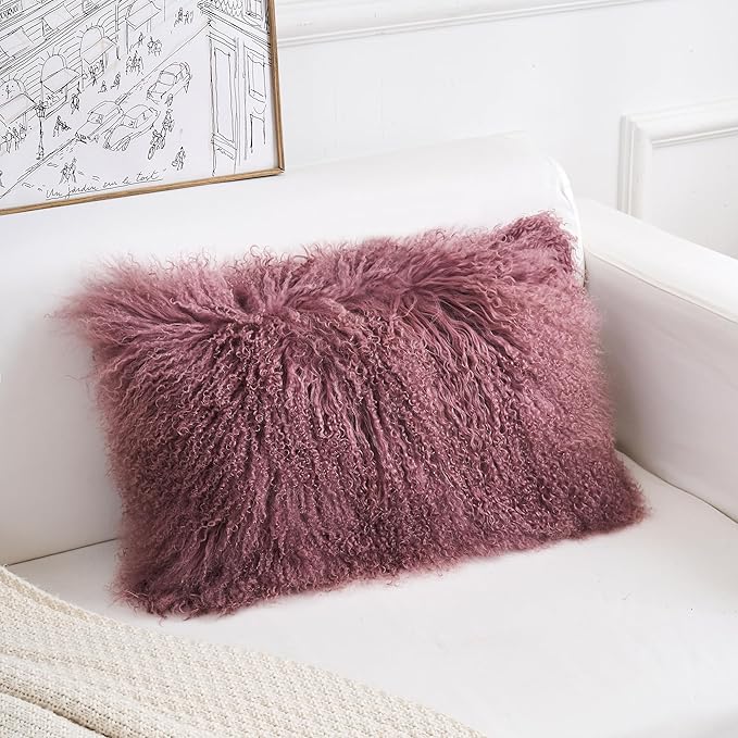 Genuine Mongolian Lamb Fur Pillow Cover – 12"x20" Rectangular Cushion Case – - Image 3