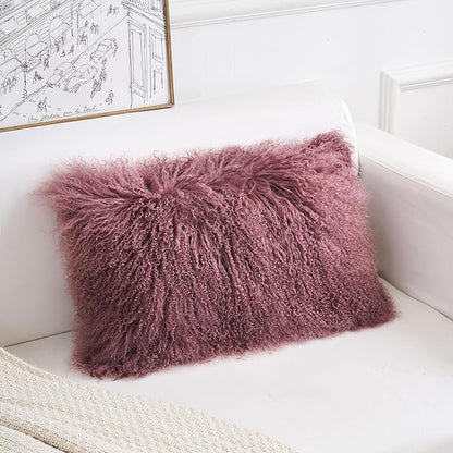 Genuine Mongolian Lamb Fur Pillow Cover – 12"x20" Rectangular Cushion Case – - Image 3
