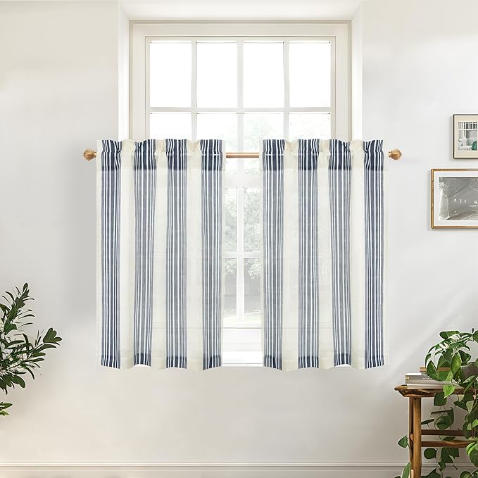 DriftAway Kitchen Curtains Striped Tier Linen Short Pinstripe Cafe Curtains 36 by DriftAway