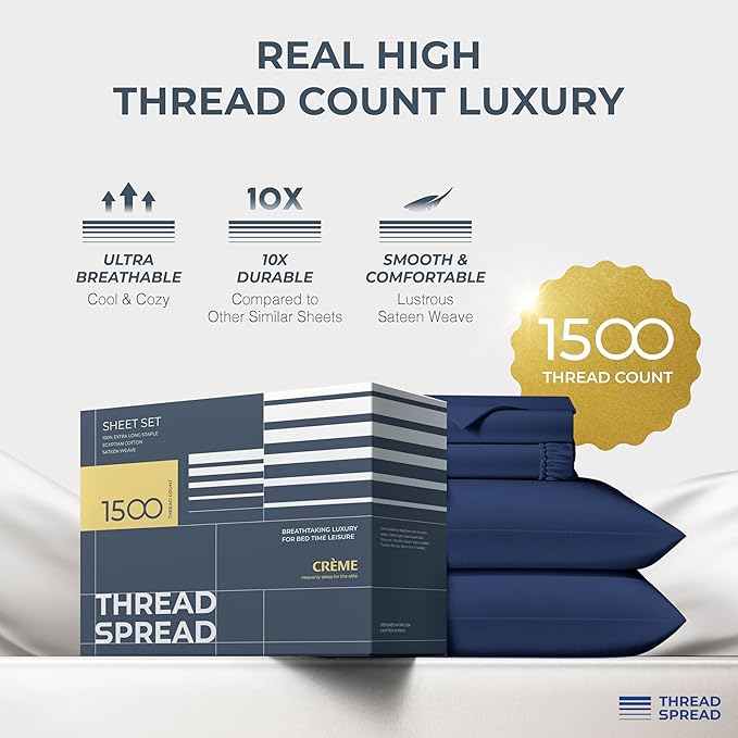 THREAD SPREAD 100% Egyptian Cotton Sheets Queen Size - Image 2