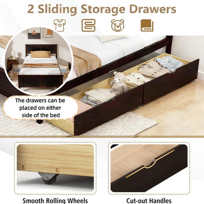komfott full size wood bed frame with 2, package contents