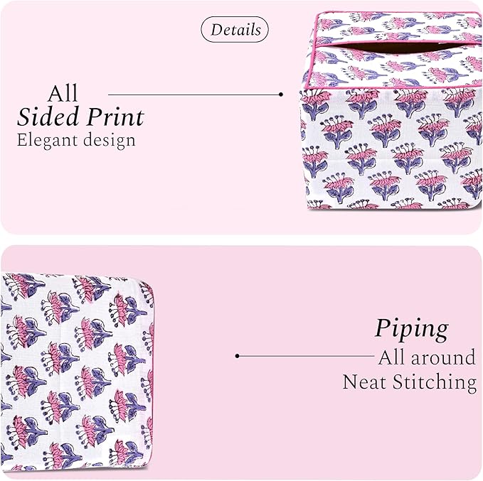 CPC Pink Sapphire Hand Block Printed Cotton Tissue Box Cover 5" x 5" x 5.5" - Image 5
