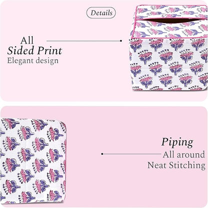 CPC Pink Sapphire Hand Block Printed Cotton Tissue Box Cover 5" x 5" x 5.5" - Image 5
