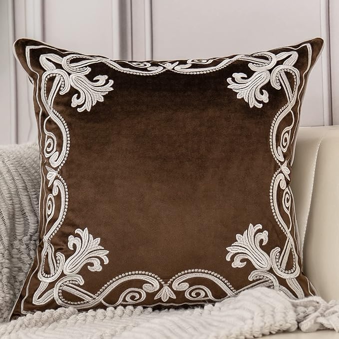 Aeckself European Floral Pillow Cover 20x20 Inch, Luxury Velvet Embroidered by AECKSELF