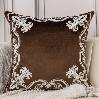 Aeckself European Floral Pillow Cover 20x20 Inch, Luxury Velvet Embroidered by AECKSELF