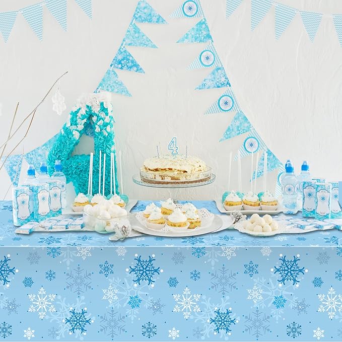 6 Pieces Christmas Snowflake Party Tablecloth Decorations, Plastic Ice Blue and - Image 6
