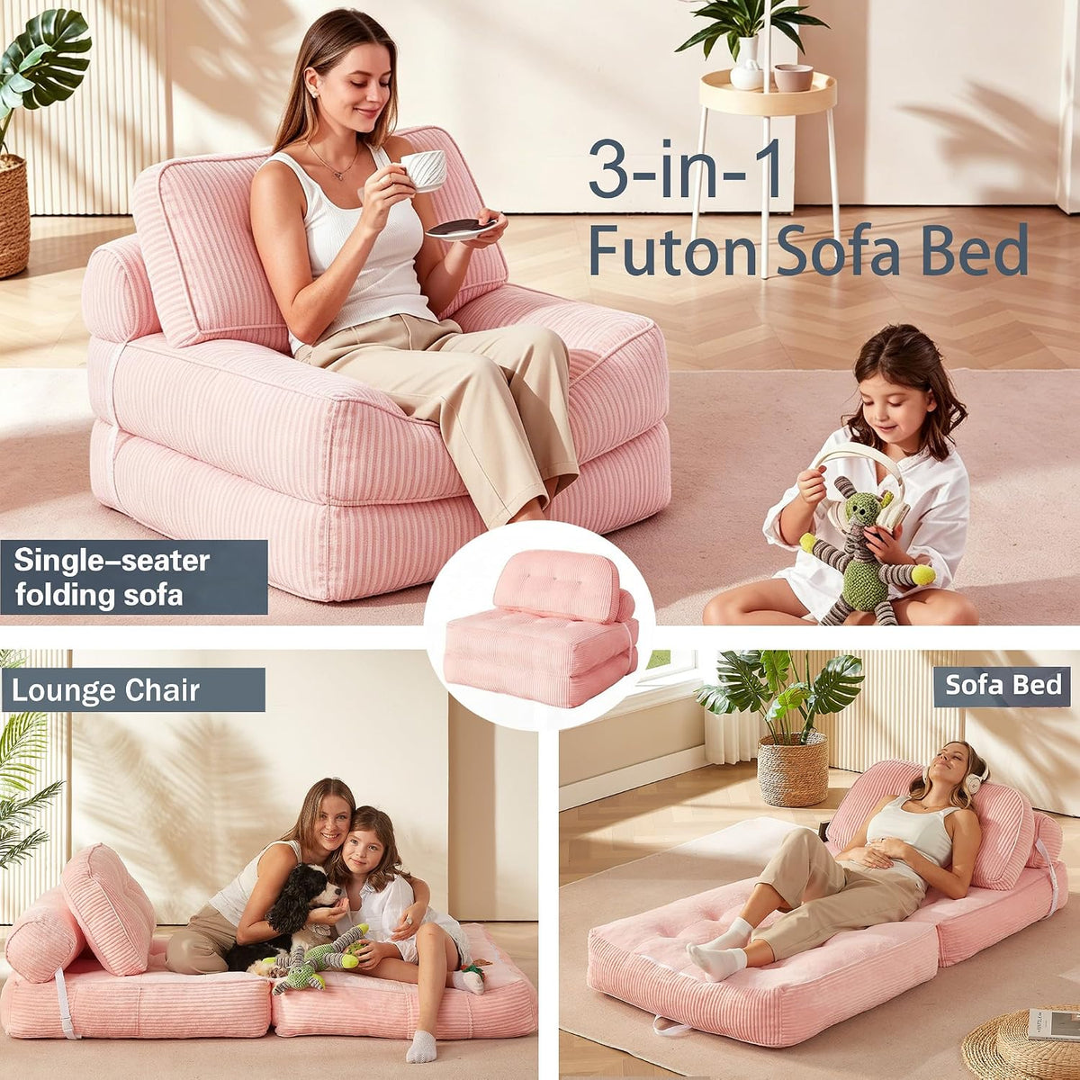 folding sofa bed, flannel futon couch bed with, close-up detail