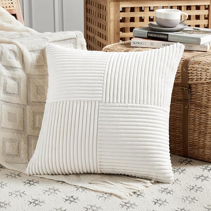 Fancy Homi 2 Packs Cream White Samll Decorative Throw Pillow Covers 14x14 Inch - Image 2