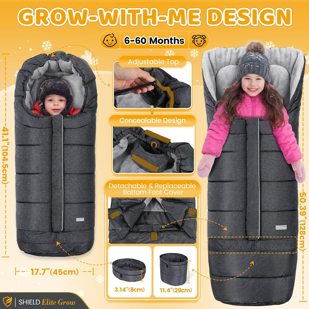 Orzbow Stroller Bunting Bag with Extended Footmuff, Weather-Proof, Warm
