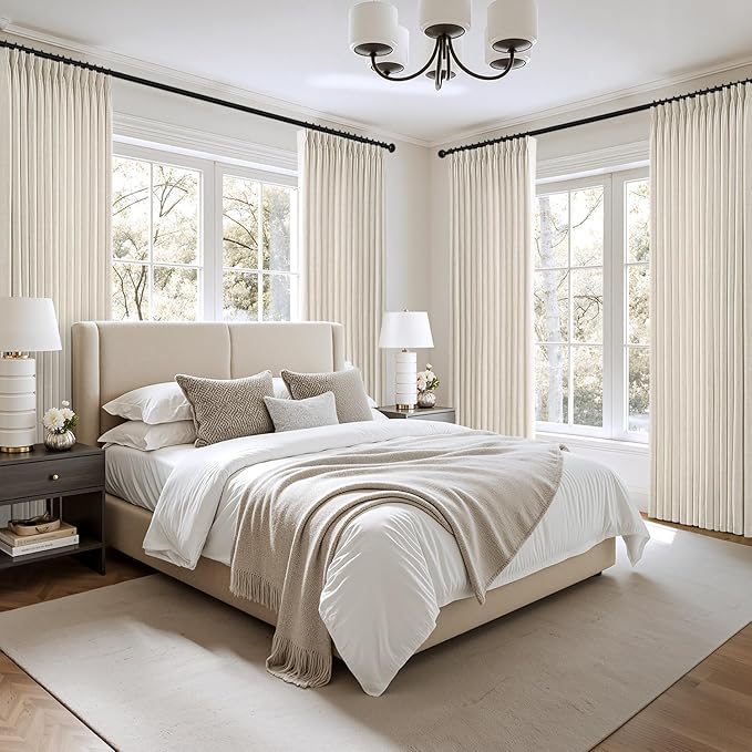 MIULEE Pinch Pleated Thick Linen Curtains 90 Inches 4 Panels Set Ivory Cream - Image 7