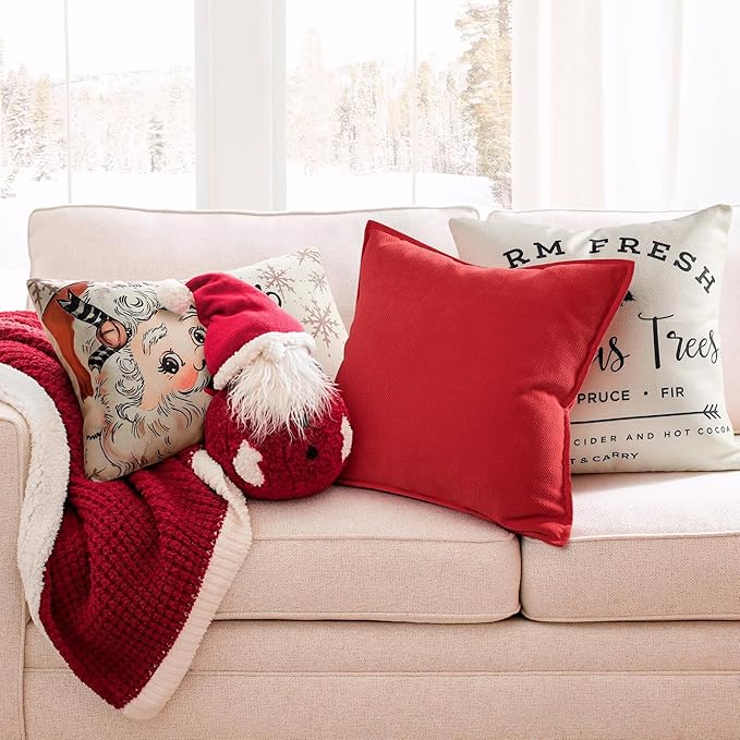 ZWJD Christmas Pillow Covers 24x24 Set of 2 Chenille Throw Red Cushion Covers - Image 2