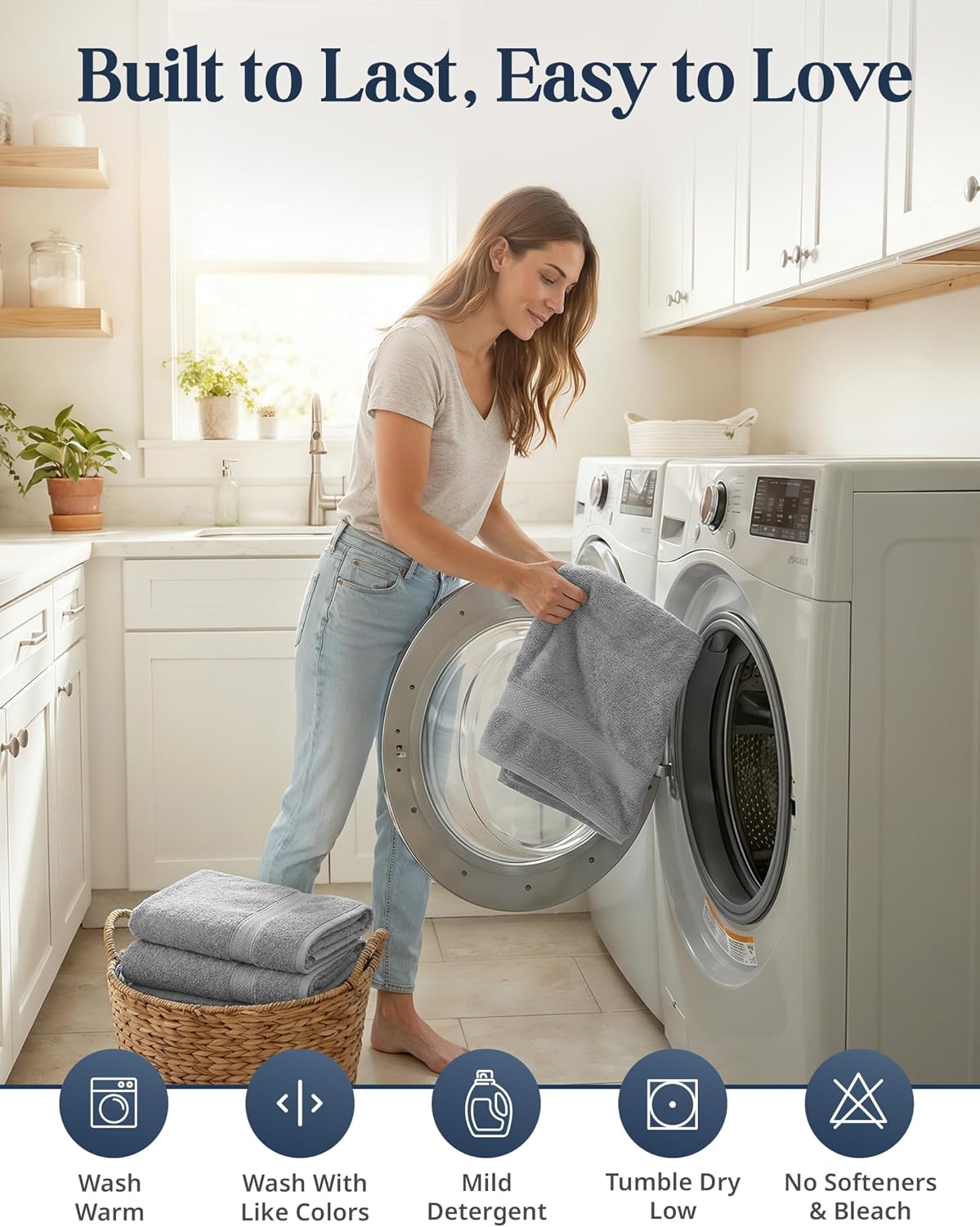 100% cotton bath towels set soft absorbent quick, front angle view