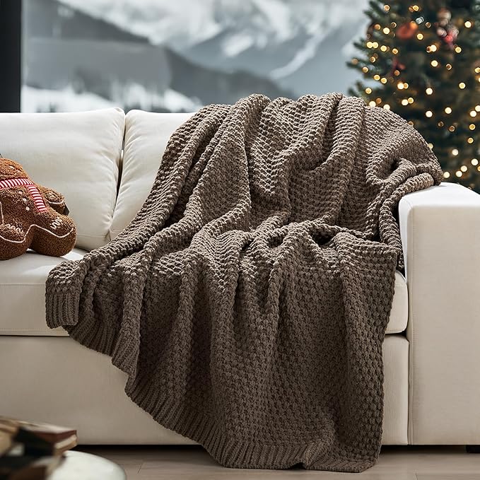 EVERGRACEHOME Chunky Chenille Knit Throw Blanket by EVERGRACEHOME