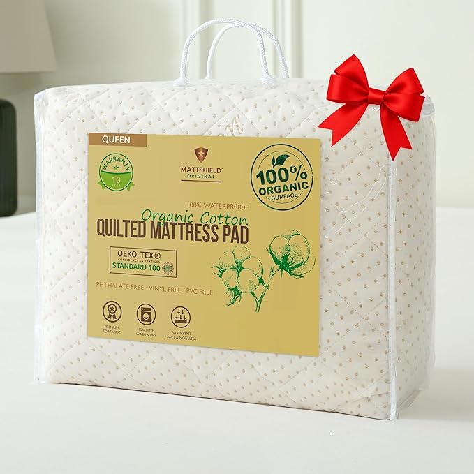 Luxury Quilted Organic Cotton Mattress Protector Queen by MATTSHIELDORIGINAL