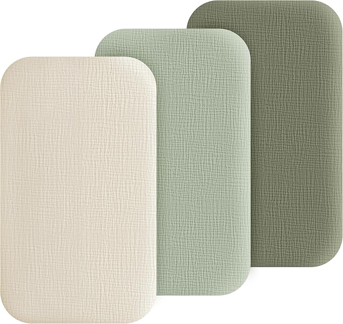 Muslin Bedside Sleeper Bassinet Fitted Sheets, 3 Pack Cotton Baby Sheet by Coreeky