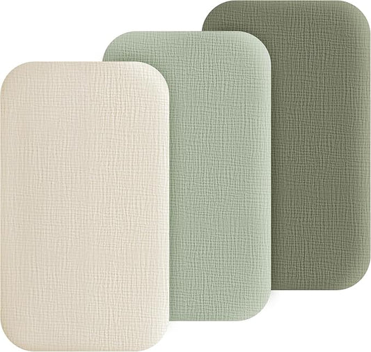 Muslin Bedside Sleeper Bassinet Fitted Sheets, 3 Pack Cotton Baby Sheet by Coreeky