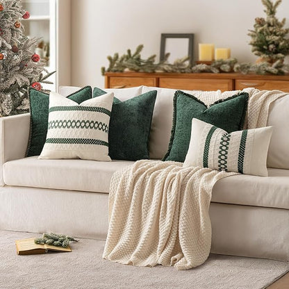 MIULEE Set of 2 Dark Green Boho Christmas Decorative Pillow Covers 18x18 Inch - Image 3