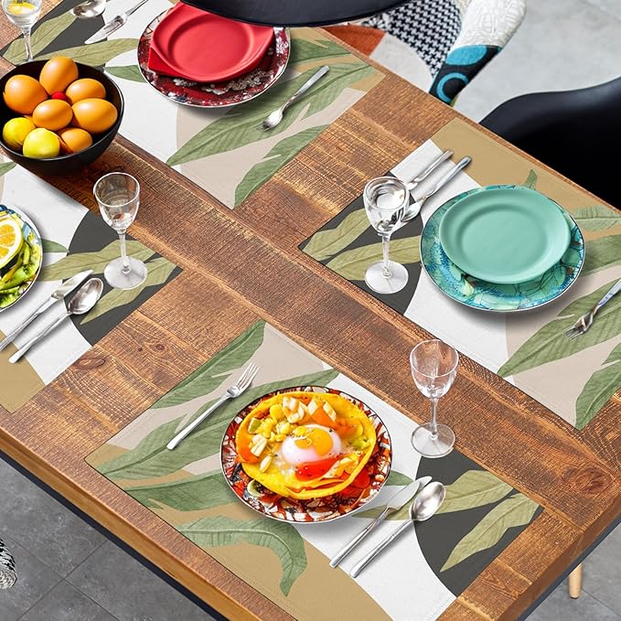 Tropical Palm Leaf Linen Placemats Set of 4 Summer Green Banana Leaves Themed - Image 7