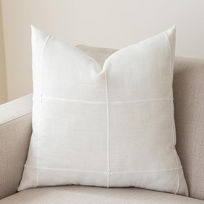 vctops Rustic Lattice Cotton Linen Decorative Throw Pillow Cover Embroidery by vctops