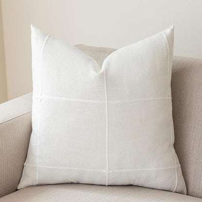 vctops Rustic Lattice Cotton Linen Decorative Throw Pillow Cover Embroidery by vctops