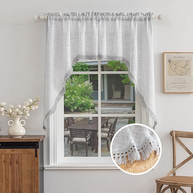 Beda Home Tassel Linen Textured Swag Valances by BedaHomeBedaLife