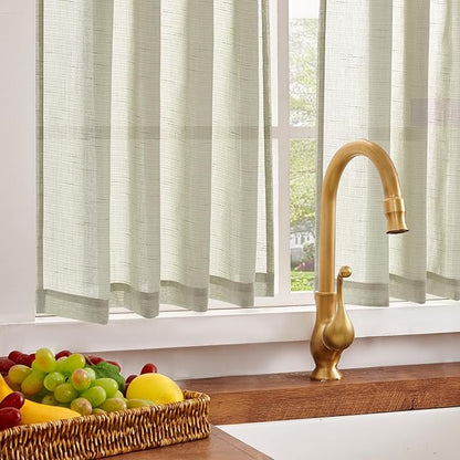 jinchan Linen Pinch Pleated Kitchen Curtains 36 Inch 2 Panels, Natural Linen - Image 4