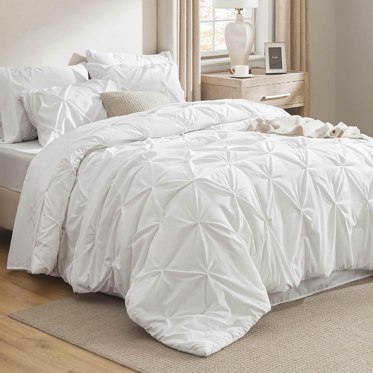 bedsure 7-piece white comforter & sheet set, queen, main product view
