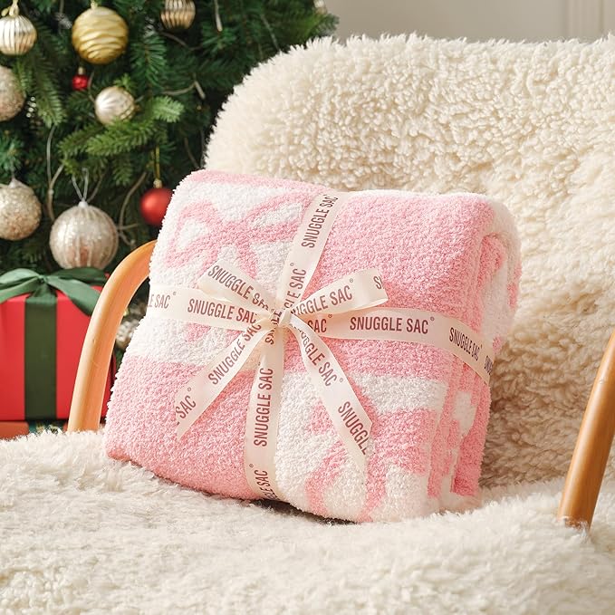 Snuggle Sac Bow Throw Blanket for Couch Microfiber Fluffy Warm Cozy Fuzzy - Image 5