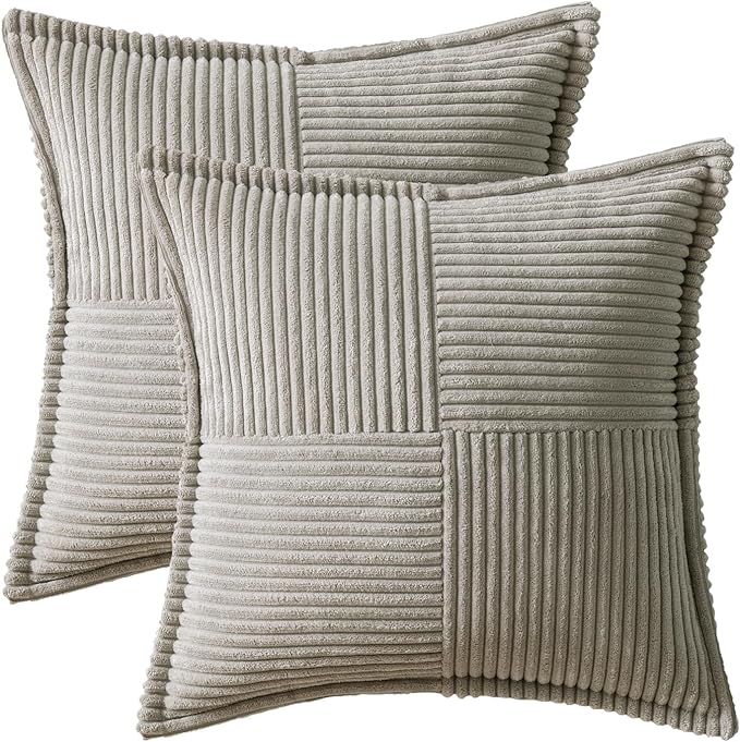 MIULEE Light Grey Corduroy Decorative Euro Sham Pillow Covers 24x24 Inch - Image 6