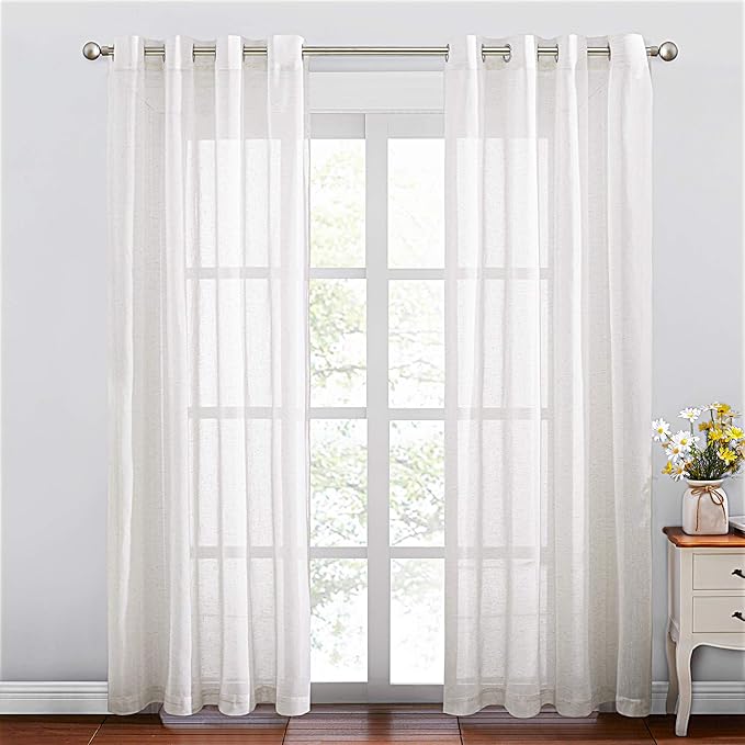 NICETOWN Linen Curtains Off White Sheer Flax Textured, Grommet Semi Linen Sheer by NICETOWN