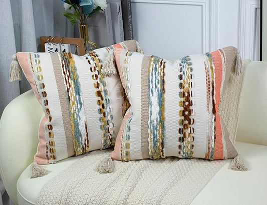 PANOD Chenille Farmhouse Throw Pillow Covers 18 x 18 Orange, Neutral Boucle by PANOD