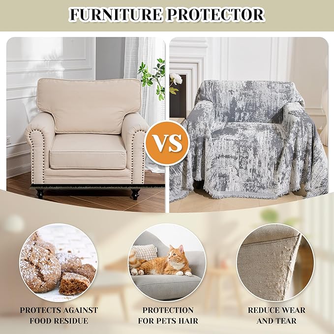 MEETSKY Small Couch Cover Oversized Chair Cover Washable, Chenille Soft Throw - Image 7