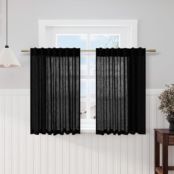 Nanspring Black Short Linen Textured Curtains 40 Inches Long 2 Panels Set by Nanspring