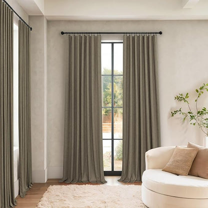Linen Brown Curtains for Bedroom 84 Inch Long 2 Panel Burg 100% Blackout Back - Image 2