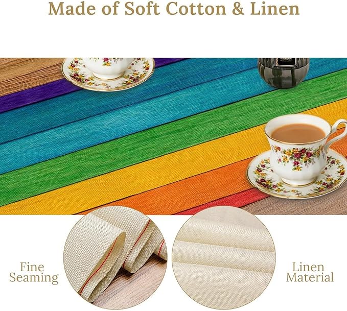 Rustic Wooden Table Runner Colorful Rainbow Farmhouse Multicolor Western Wood - Image 5