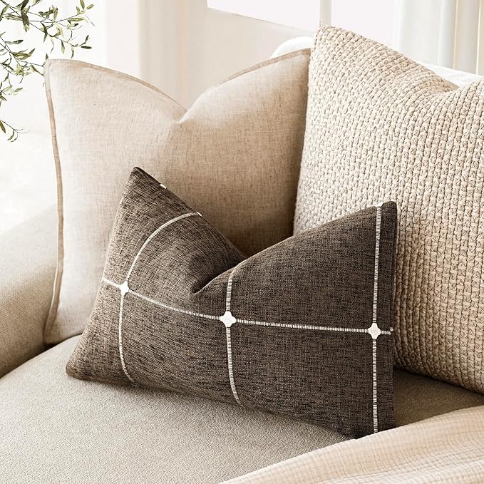 Foindtower Pack of 2 Decorative Faux Linen Jacquard Check Throw Pillow Covers - Image 5