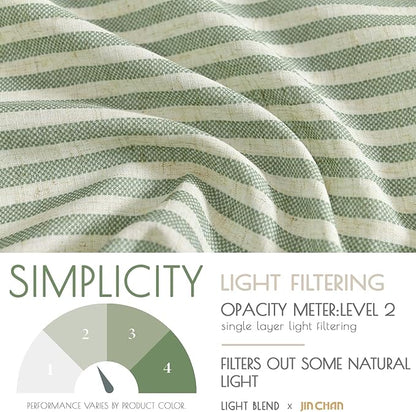 jinchan Tie Top Linen Kitchen Curtains 36 Inches Striped Tier Curtains - Image 5