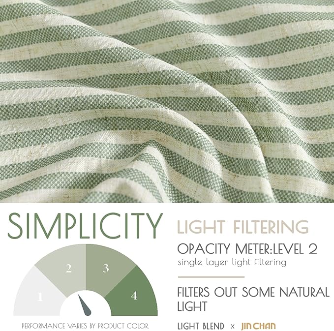 jinchan Tab Top Linen Kitchen Curtains 36 Inches Striped Tier Curtains - Image 5