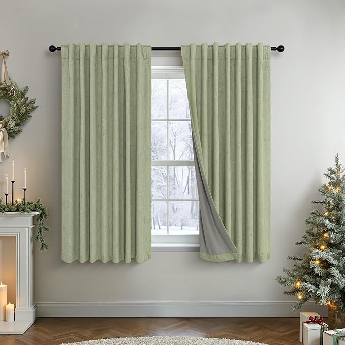 Light Sage Green Short Blackout Curtains by Pitalk